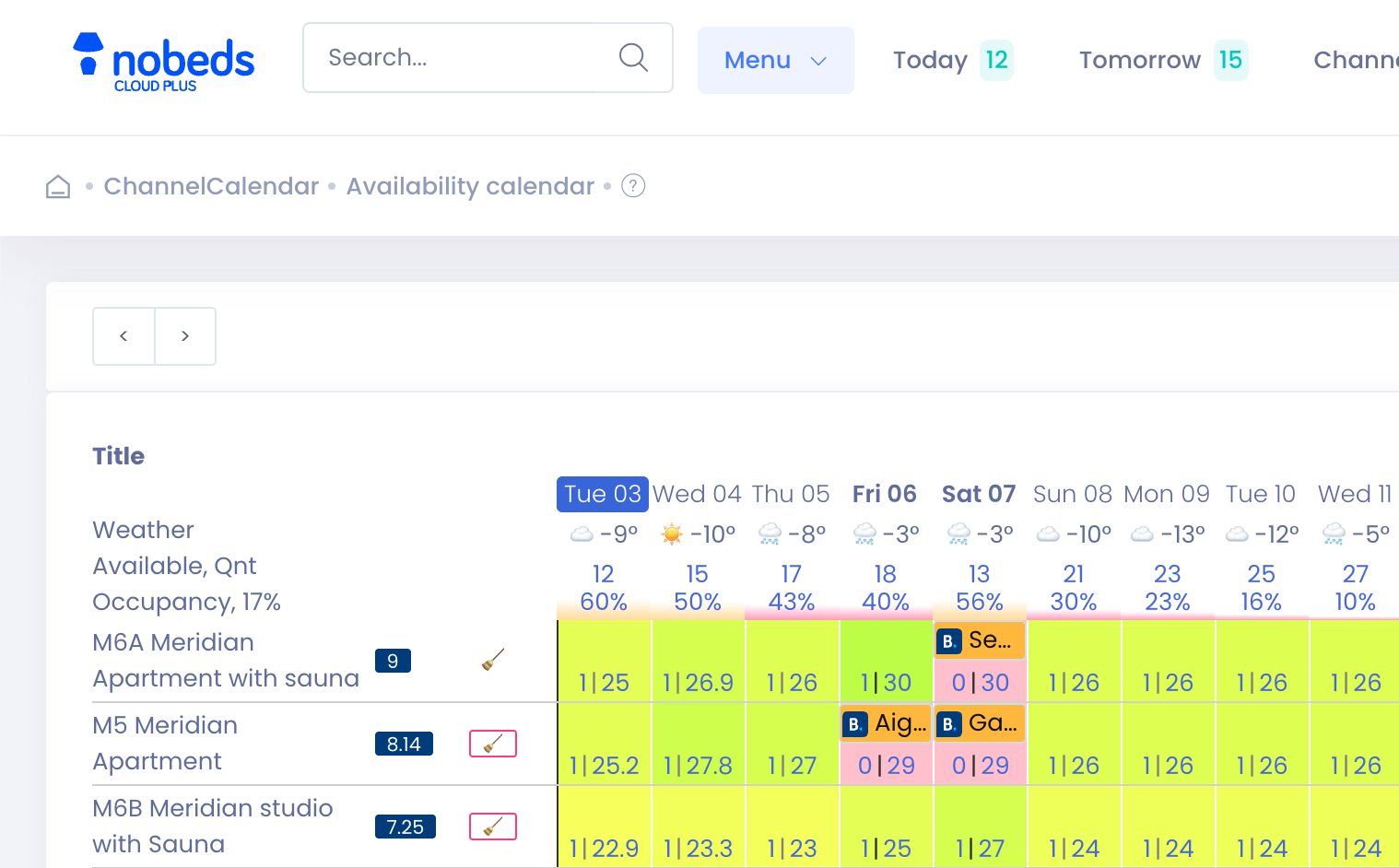 Availability calendar