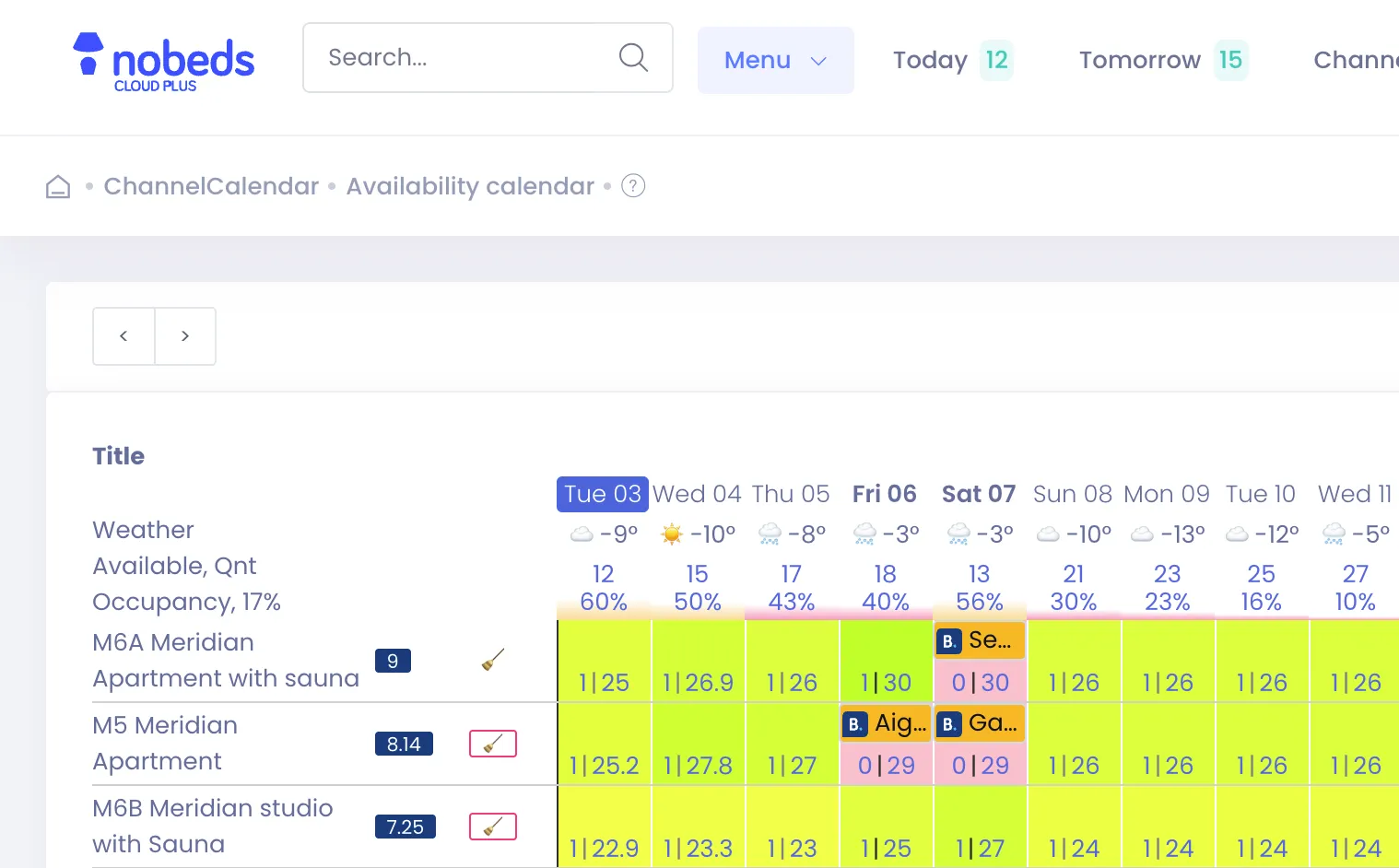 Availability calendar