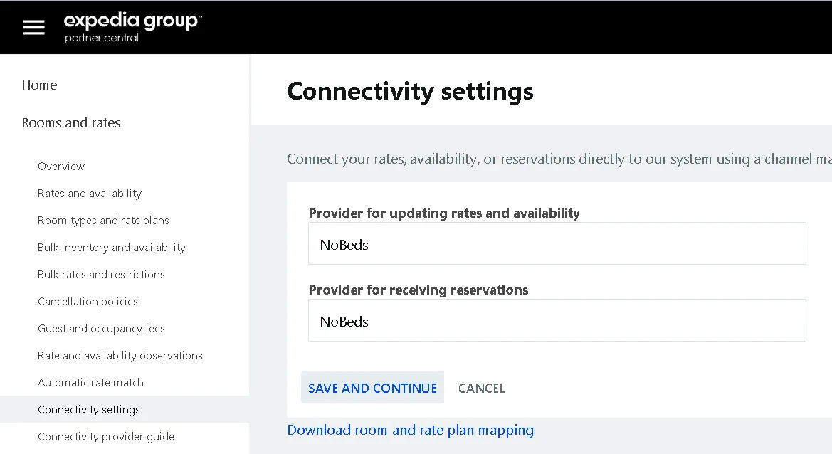 Expedia Settings in NOBEDS