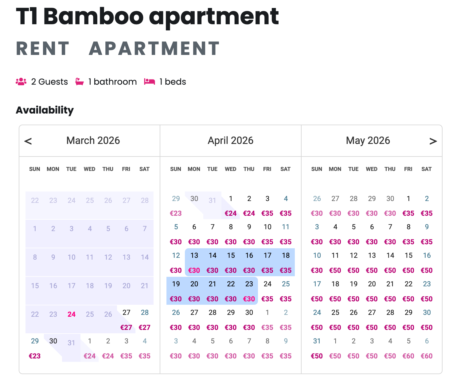 Availability Calendar Widget