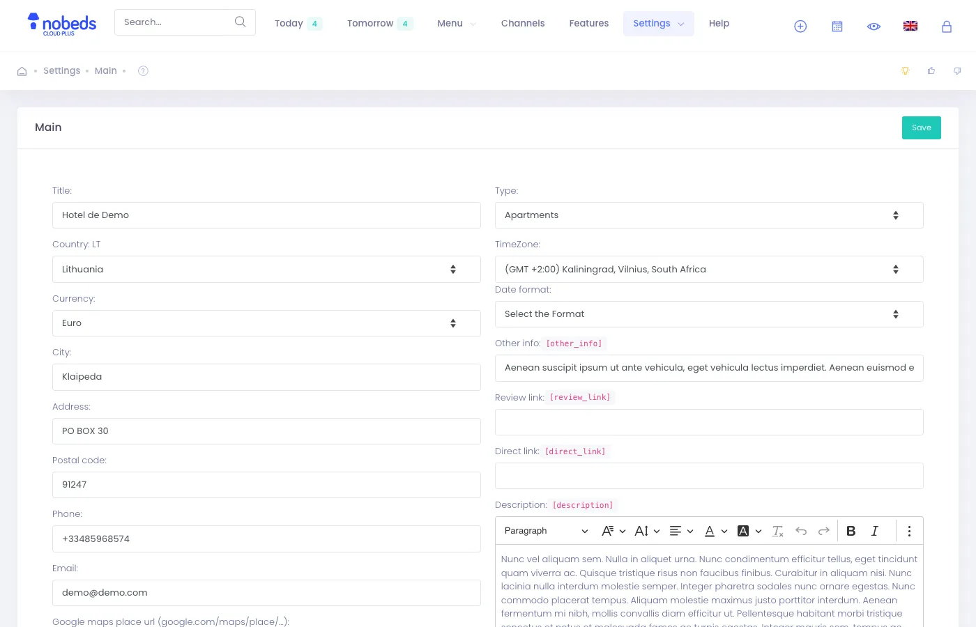 Settings General Booking Engine Options