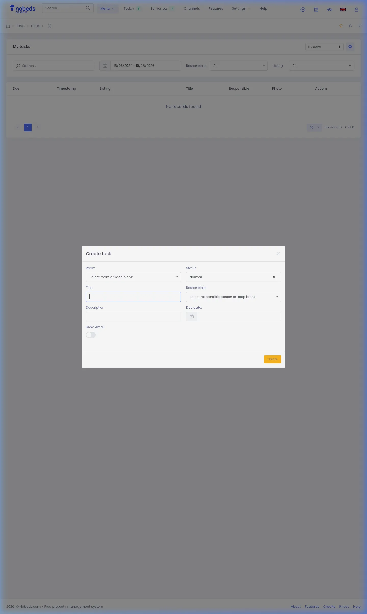 Quick task creation modal