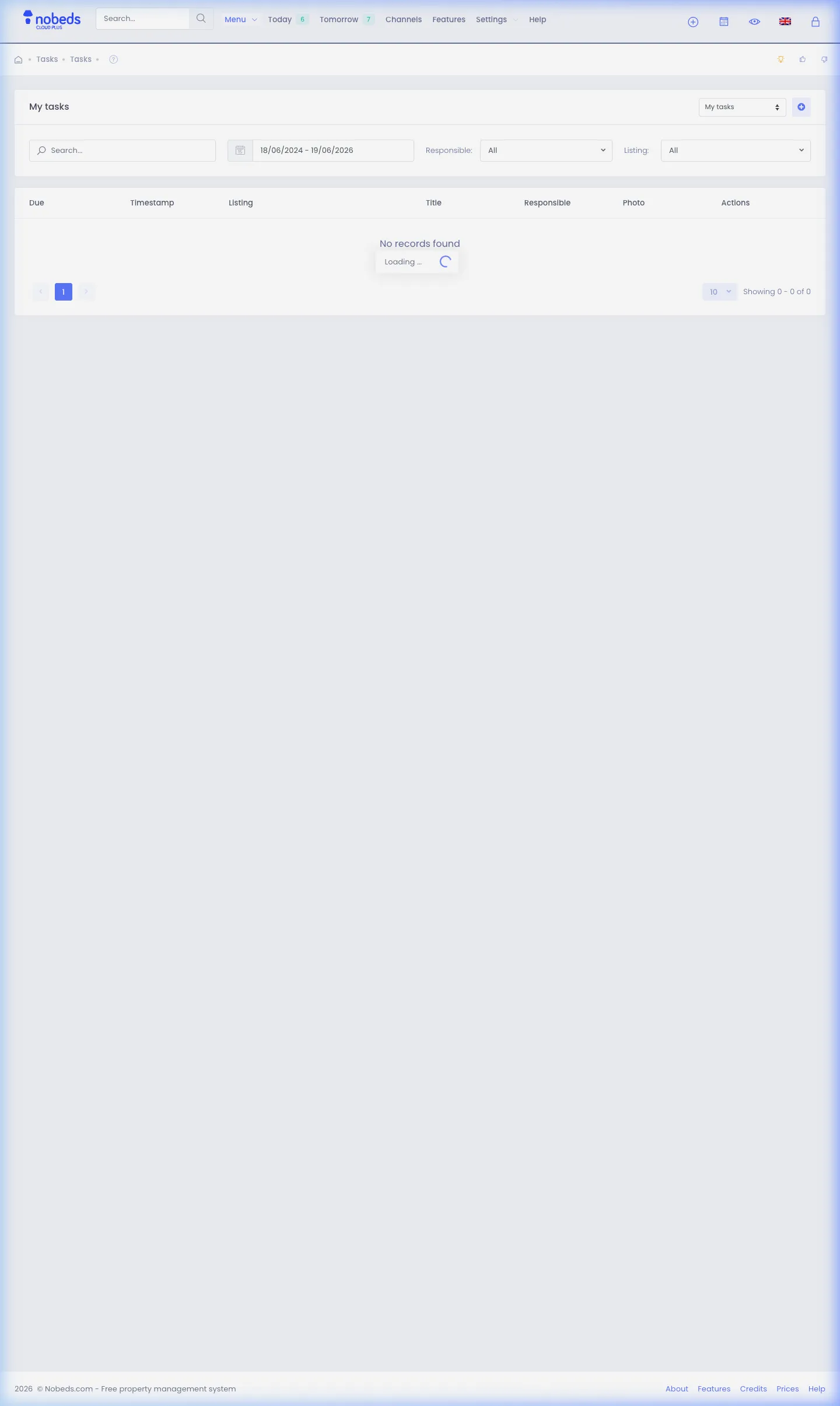 Tasks list dashboard