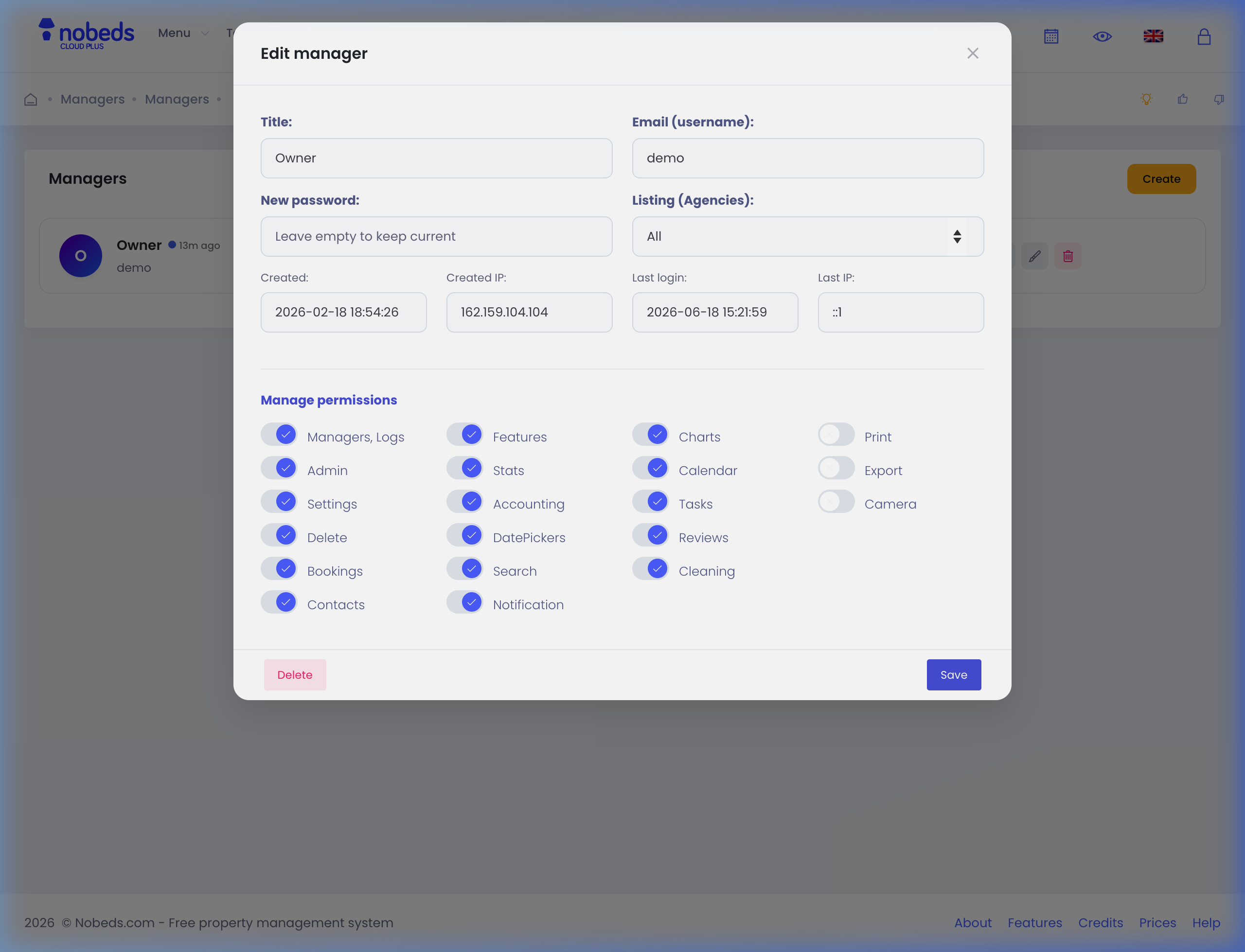 Manager settings rights