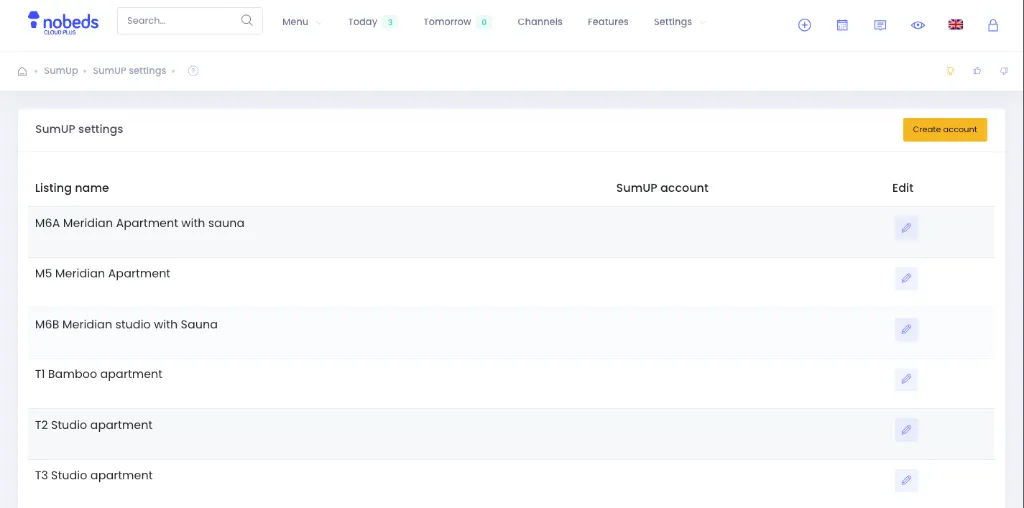 Nobeds SumUp Credentials Settings