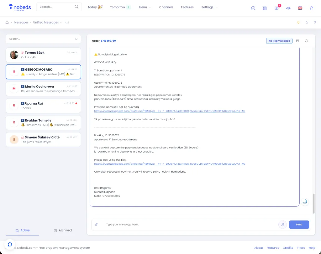 NOBEDS Unified Messaging Inbox