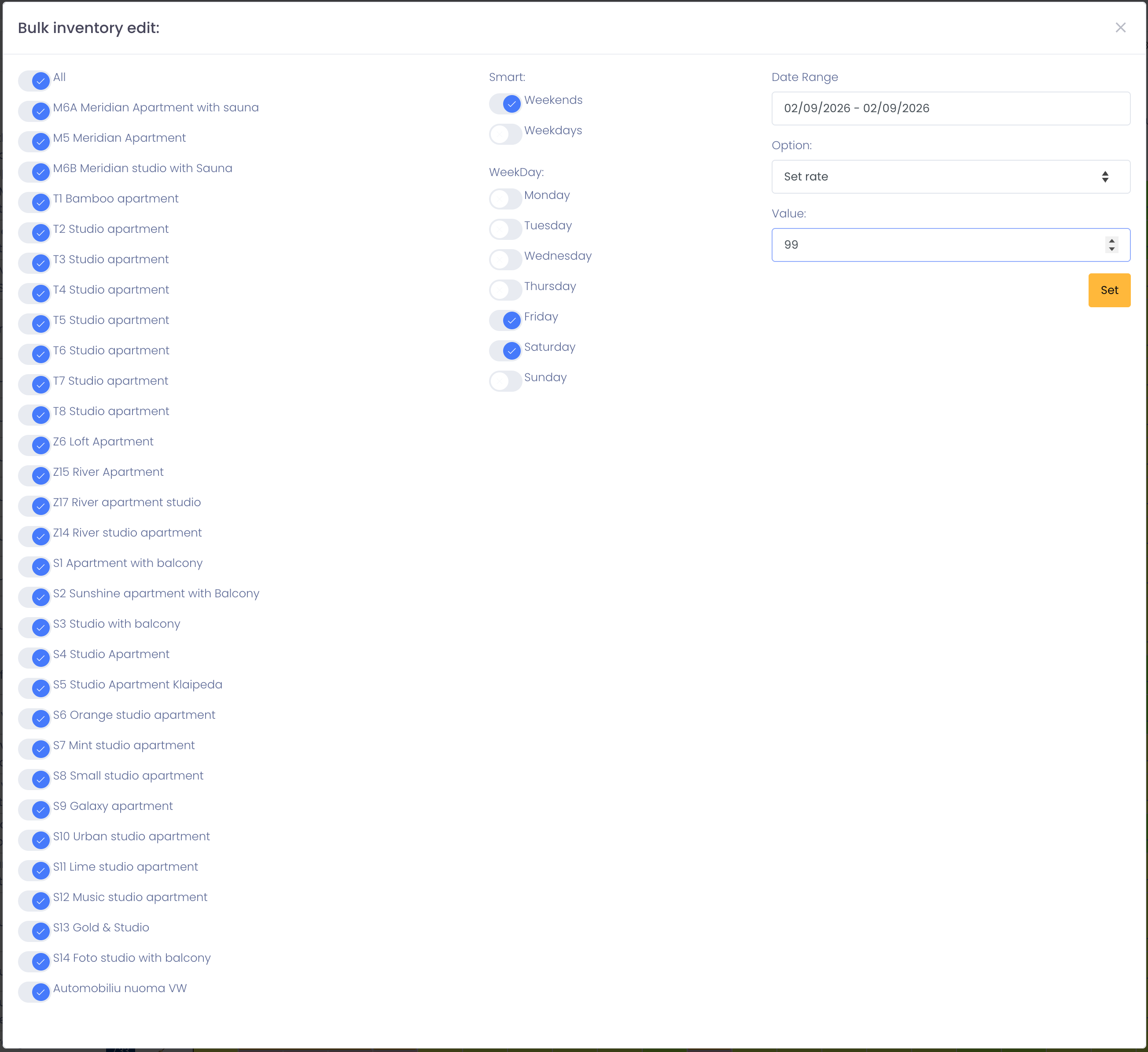 How to set rates on weekends advanced