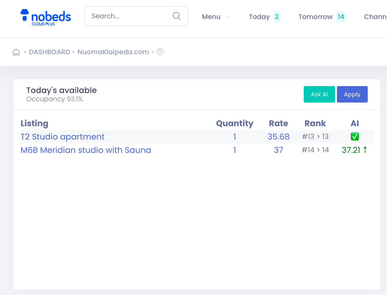 Detailed listings list