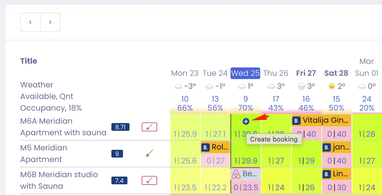 Create booking from calendar