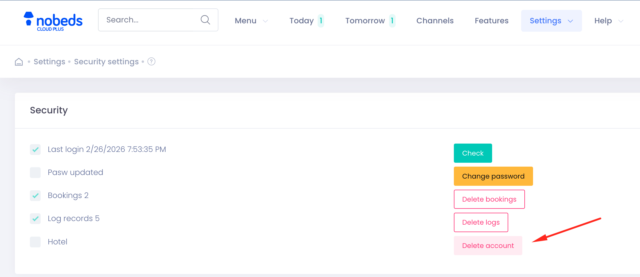 Delete Account Interface