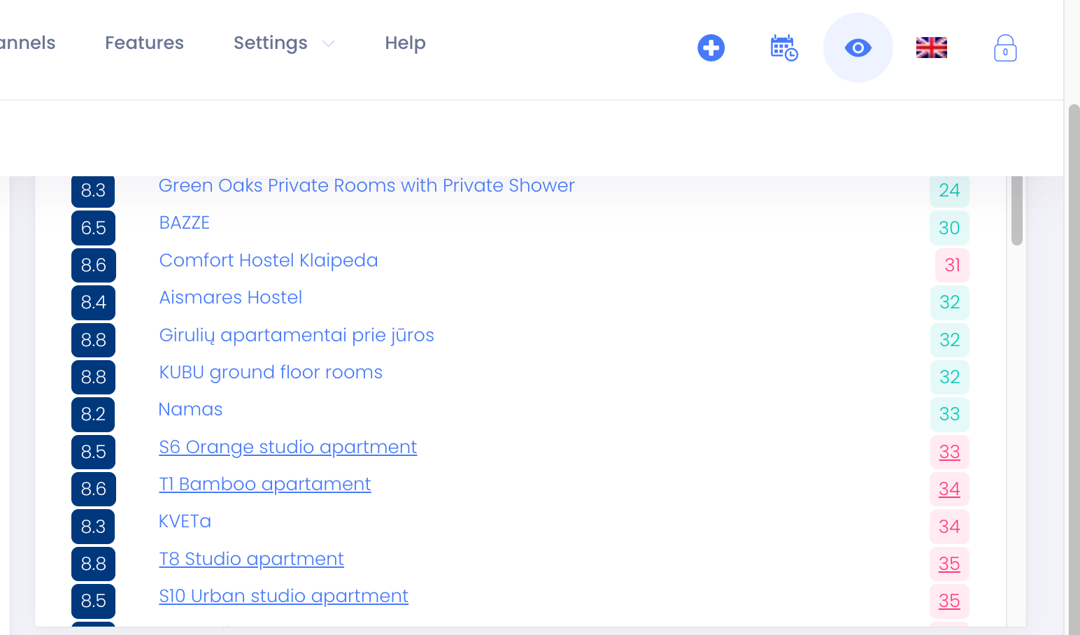 Navigation bar eye icon