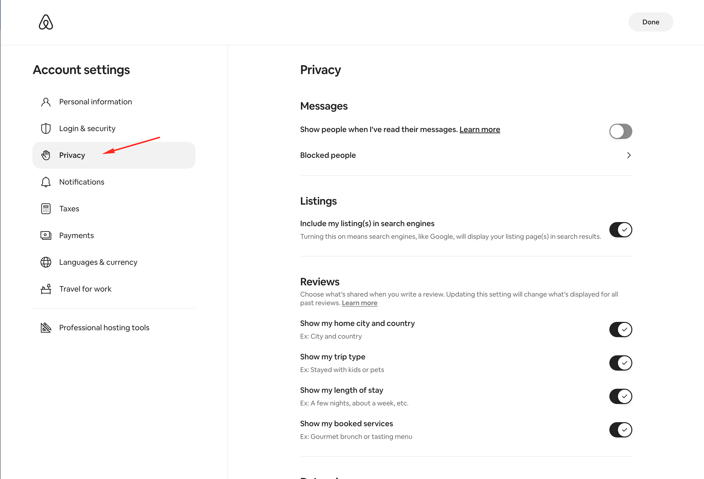 Privacy and Sharing Settings