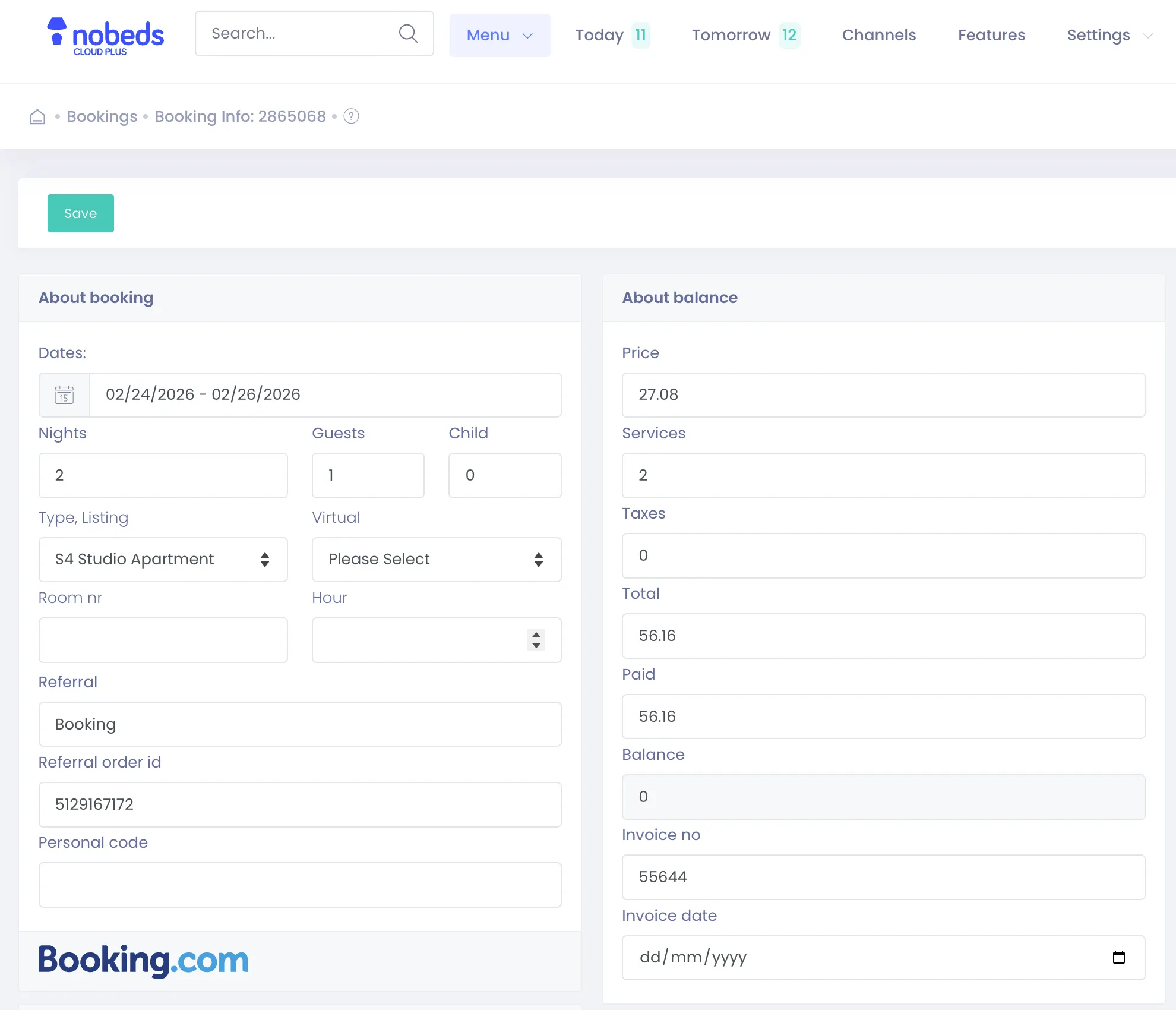 Booking edit form