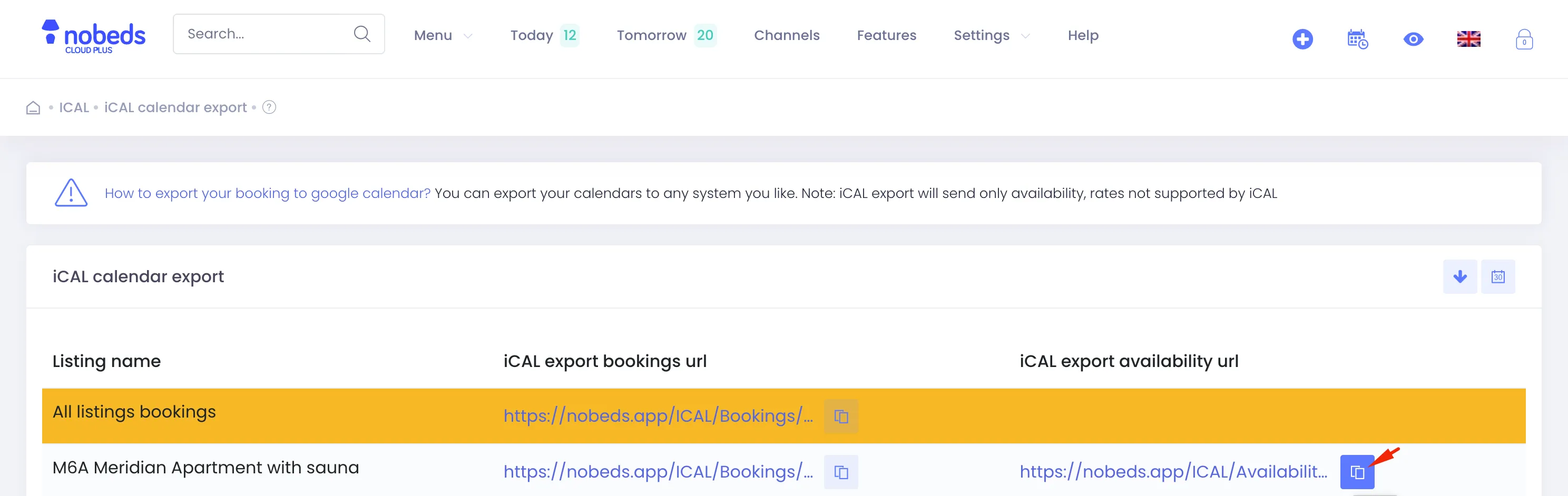 Copying iCal URL