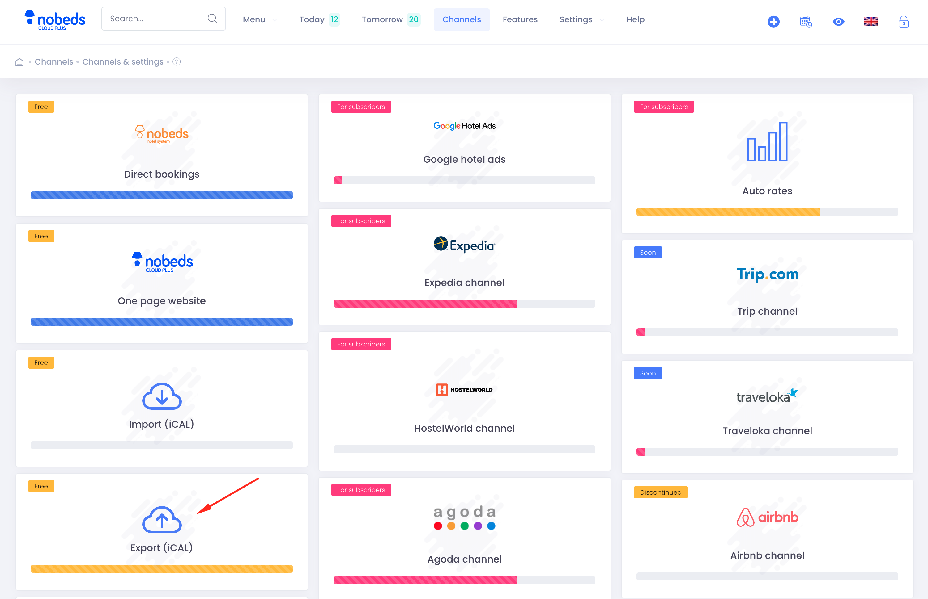 Channels Menu in NoBeds