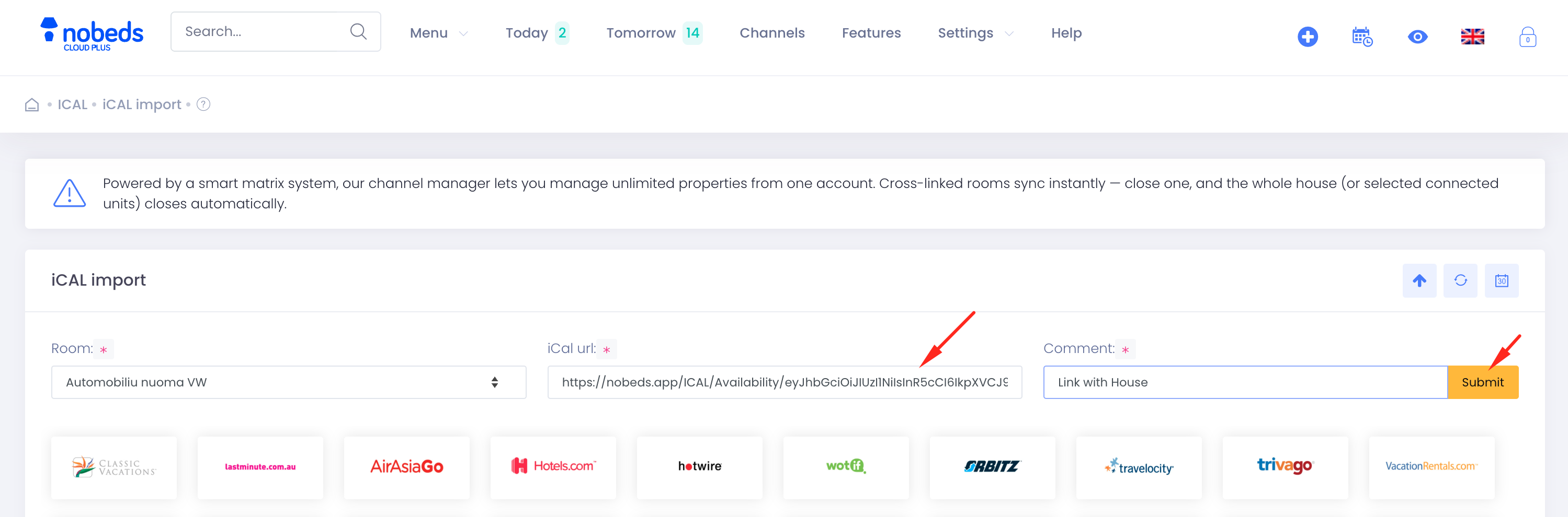iCAL import via matrix screen