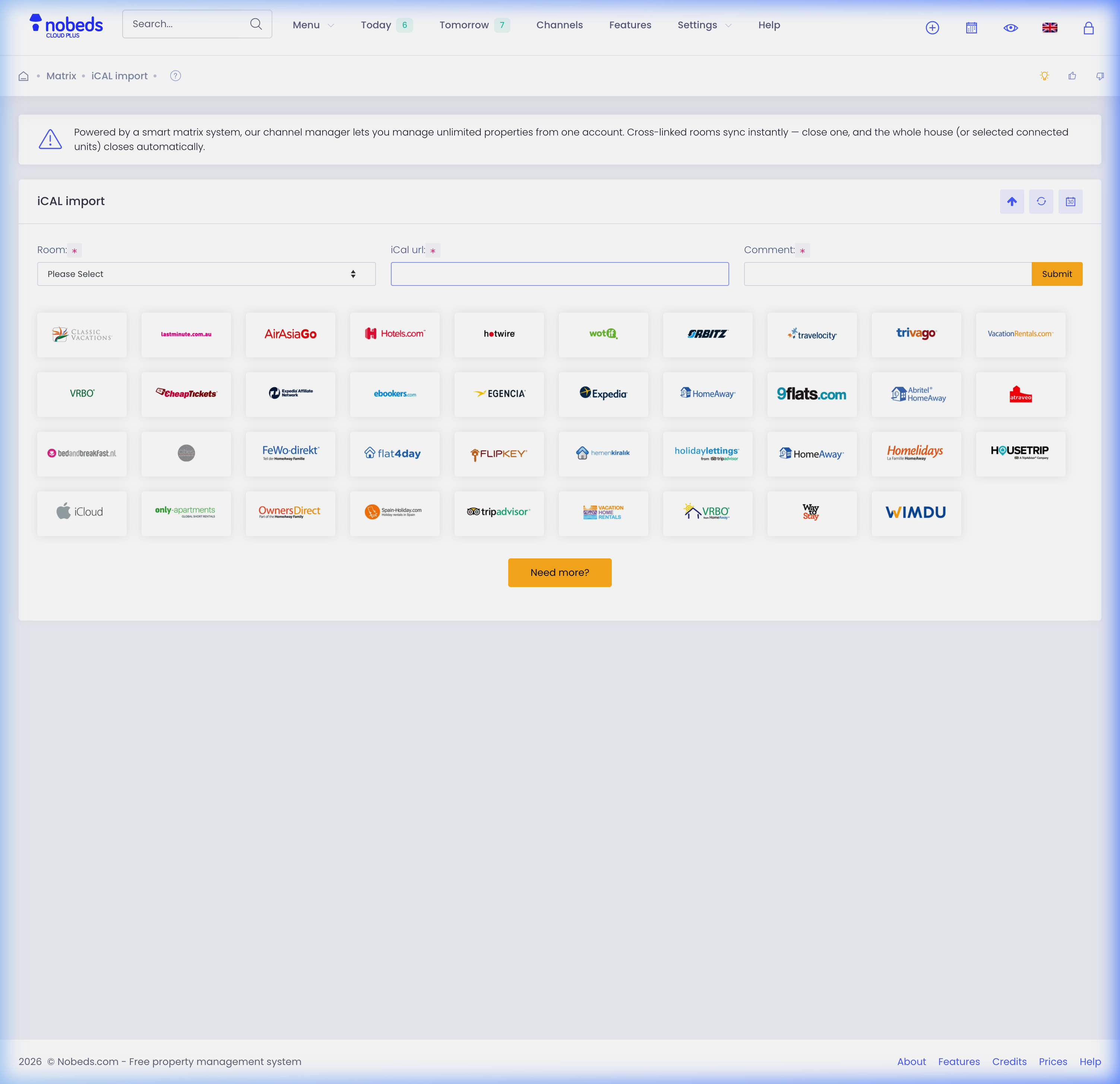 iCal import setup and mapping form