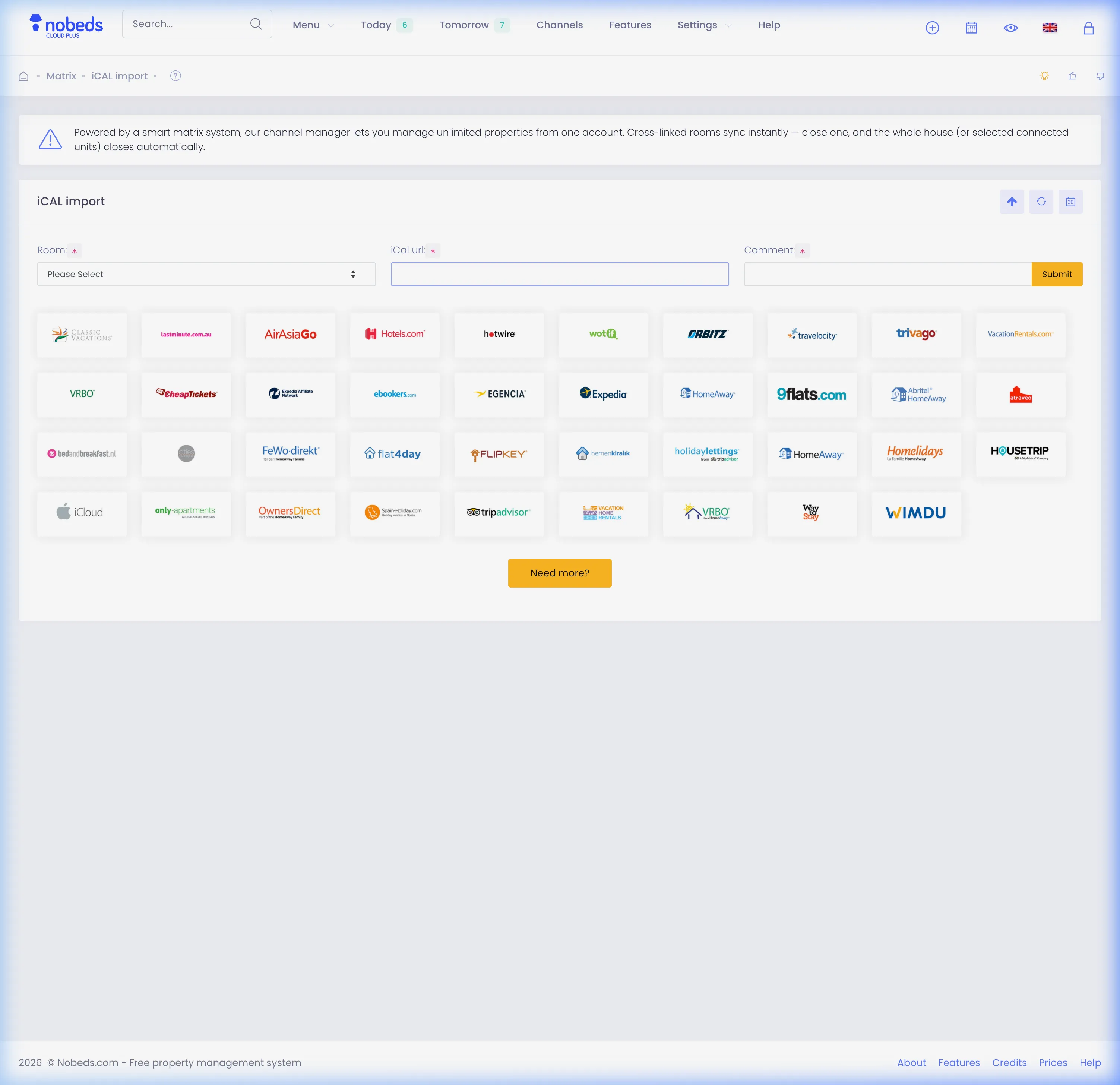 iCal import setup and mapping form
